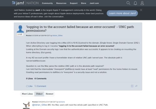 
                            12. 'logging in to the account failed because an error occured' - UNC path ...