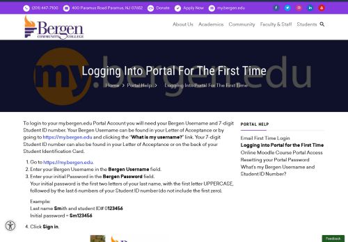 
                            2. Logging into Portal for the First Time | Bergen Community College
