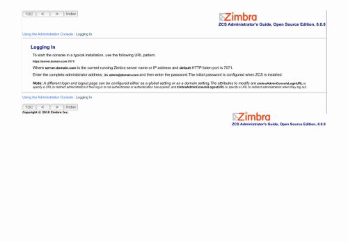 
                            3. logging on to admin console - Zimbra