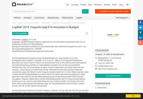 
                            13. LogiMAT 2019: Cargoclix zeigt ETA-Innovation in Stuttgart - PresseBox