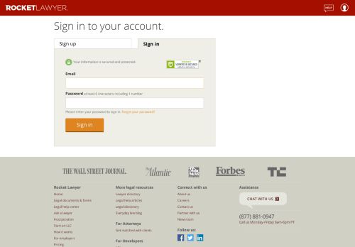 
                            1. Login and registration - Rocket Lawyer