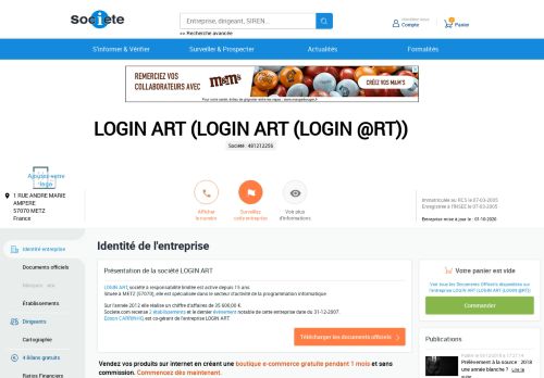 
                            7. LOGIN ART (METZ) Chiffre d'affaires, résultat, bilans sur SOCIETE ...