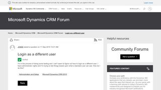 
                            5. Login as a different user - Microsoft Dynamics CRM Forum Community ...