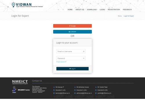 
                            1. Login as Expert - Vidwan | Profile Page - Inflibnet