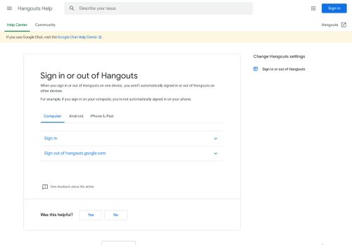 
                            3. Login atau logout dari Hangouts - Komputer - Bantuan Hangouts