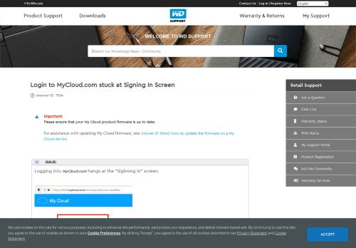 
                            6. Login auf MyCloud.com hängt am Anmeldungsbildschirm. | WD-Support