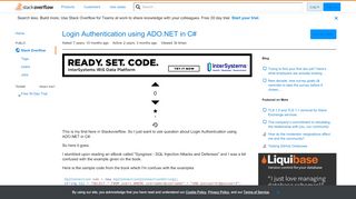 
                            2. Login Authentication using ADO.NET in C# - Stack Overflow