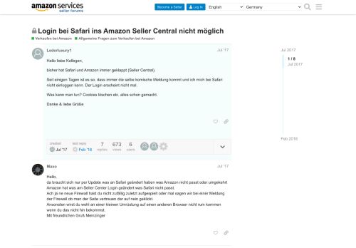 
                            7. Login bei Safari ins Amazon Seller Central nicht möglich ...