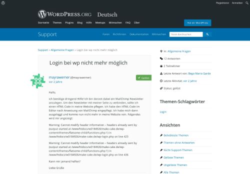
                            8. Login bei wp nicht mehr möglich | WordPress.org