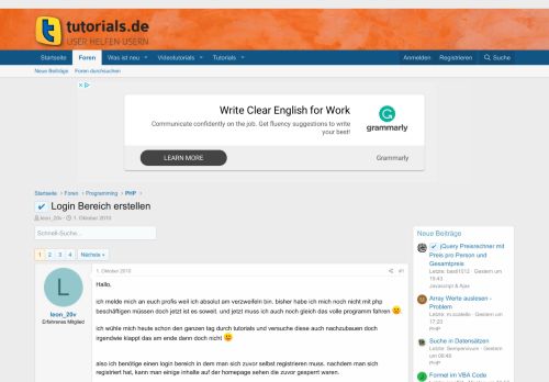 
                            3. Login Bereich erstellen | tutorials.de