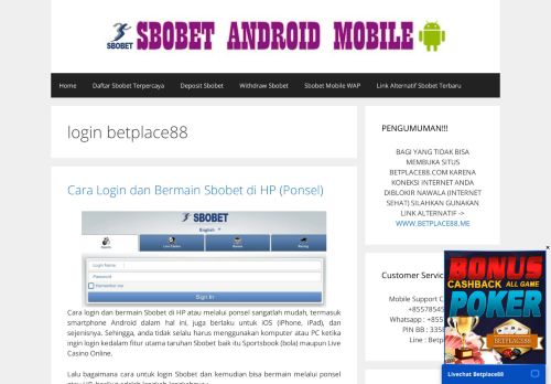
                            3. login betplace88 | Sbobet Android Mobile
