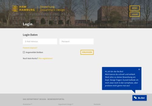 
                            1. Login - Bewerbung am Department Design der HAW-Hamburg