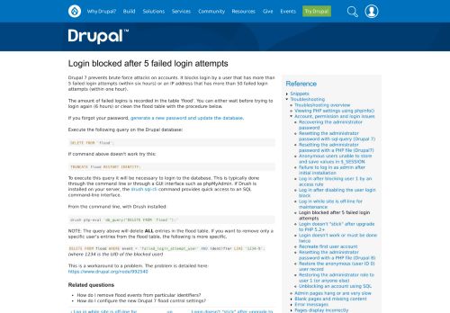 
                            1. Login blocked after 5 failed login attempts | Drupal.org