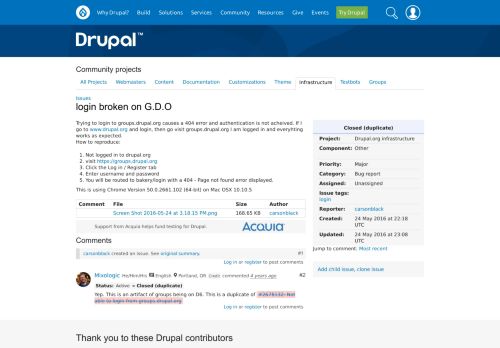 
                            11. login broken on G.D.O [#2732603] | Drupal.org