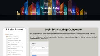 
                            5. Login Bypass Using SQL Injection - Security Idiots!!
