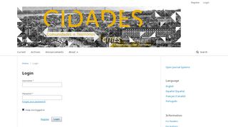 
                            11. Login | CIDADES, Comunidades e Territórios - RCAAP