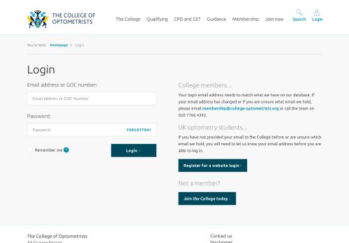 
                            9. Login - College of Optometrists