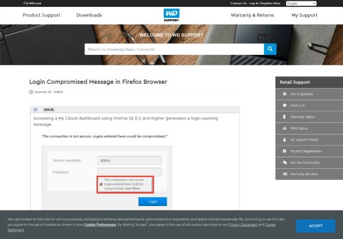 
                            3. Login Compromised Message in Firefox Browser | WD Support