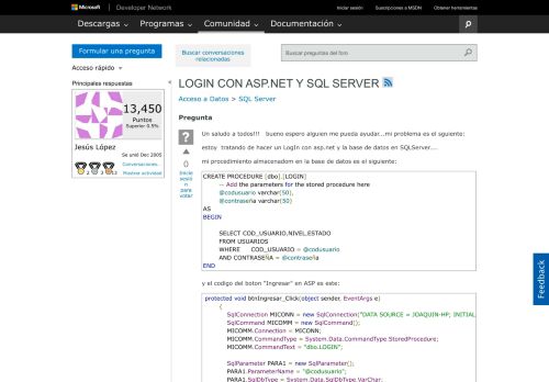 
                            11. LOGIN CON ASP.NET Y SQL SERVER - MSDN - Microsoft