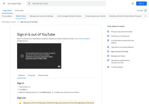 
                            9. Login dan logout dari YouTube - Android - Bantuan ... - Google Support