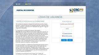 
                            10. Login de usuários - Portal de Eventos do CRCPR