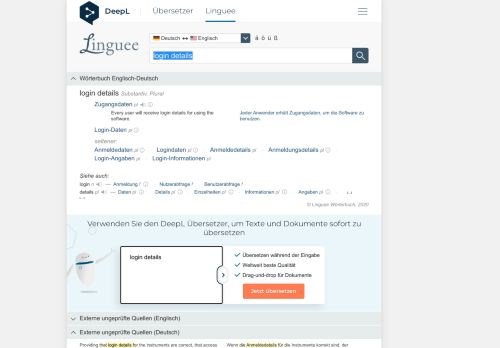 
                            10. login details - Deutsch-Übersetzung – Linguee Wörterbuch