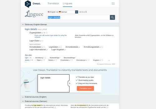 
                            12. login details - German translation – Linguee