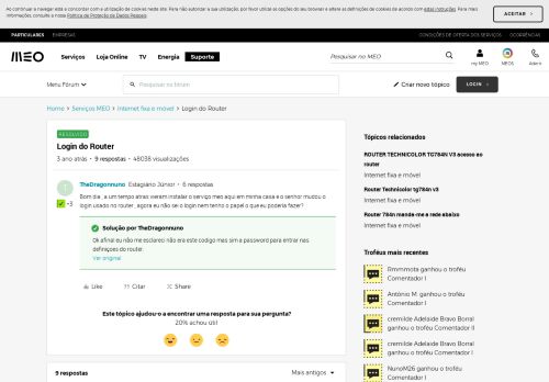 
                            5. Login do Router | MEO Fórum