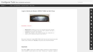 
                            3. Login e Senha do Modem ARRIS TG862 da Net Virtua - Configurar Tudo