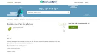 
                            10. Login e senhas de alunos – Khan Academy Help Center