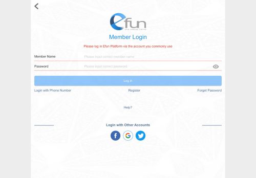 
                            2. Login - Efun Platform