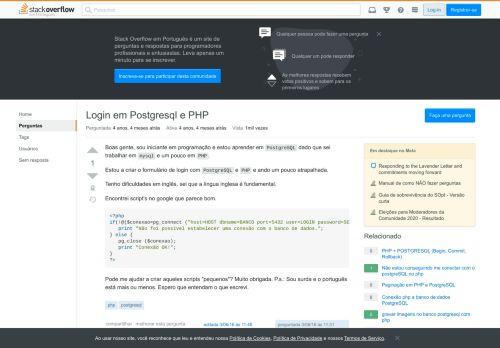 
                            1. Login em Postgresql e PHP - Stack Overflow em Português