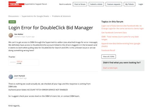 
                            10. Login Error for DoubleClick Bid Manager : Supermetrics Support Forum