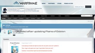 
                            3. Login failed after updating Plains of Eidolon - Players helping ...