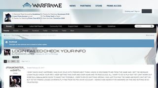 
                            1. LOGIN FAILED CHECK YOUR INFO - PS4 Bugs - Warframe Forums