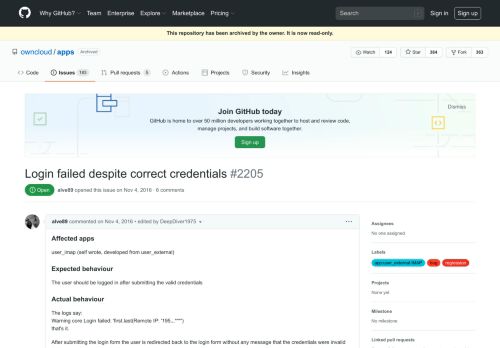 9. Login failed despite correct credentials · Issue #2205 · owncloud/apps ...