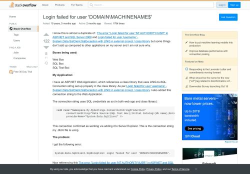 
                            1. Login failed for user 'DOMAIN\MACHINENAME$' - Stack Overflow