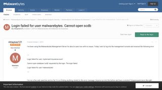 
                            10. Login failed for user malwarebytes. Cannot open scdb ...