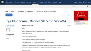 
                            3. Login failed for user - Microsoft SQL Server, Error: 4064 - SQL ...