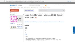 
                            6. Login failed for user - Microsoft SQL Server, Error: 4064