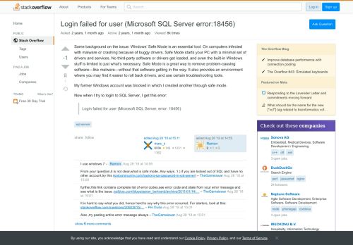 
                            8. Login failed for user (Microsoft SQL Server error:18456) - Stack ...