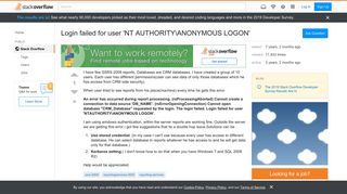 
                            3. Login failed for user 'NT AUTHORITY\ANONYMOUS LOGON' - Stack Overflow