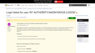 
                            4. Login failed for user 'NT AUTHORITY\ANONYMOUS LOGON' | The ASP.NET ...