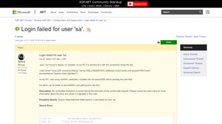 
                            2. Login failed for user 'sa'. | The ASP.NET Forums