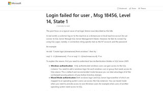 
                            1. Login failed for user <xx>, Msg 18456, Level 14, State 1 – SQL Protocols
