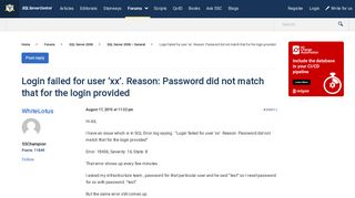 
                            12. Login failed for user 'xx'. Reason: Password did not match that ...