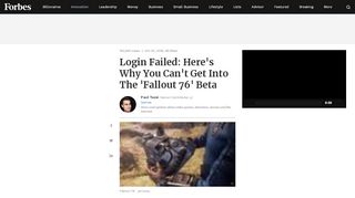 
                            4. Login Failed: Here's Why You Can't Get Into The 'Fallout 76' Beta