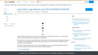 
                            2. Login failed. Login failed for user 'NT AUTHORITY\SYSTEM' - Stack ...