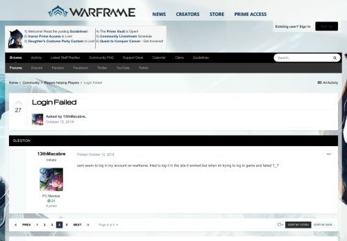 
                            10. Login Failed - Page 4 - Players helping Players - Warframe Forums