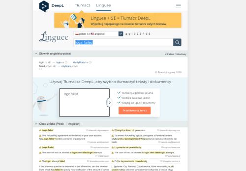 
                            2. login failed - Tłumaczenie na polski – słownik Linguee